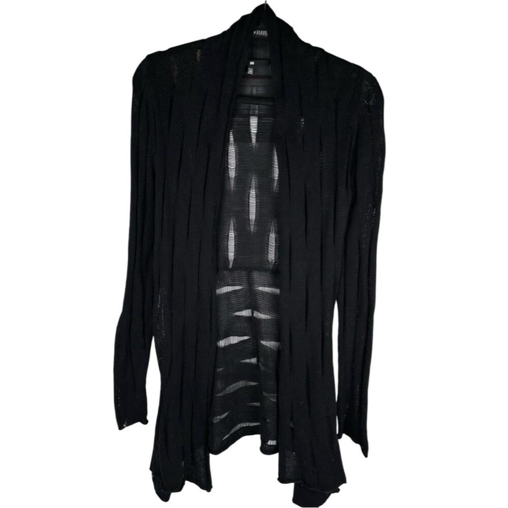 Jarbo Black Pima Cotton Distressed Open Knit Cardigan Sweater Women’s Size 36/S